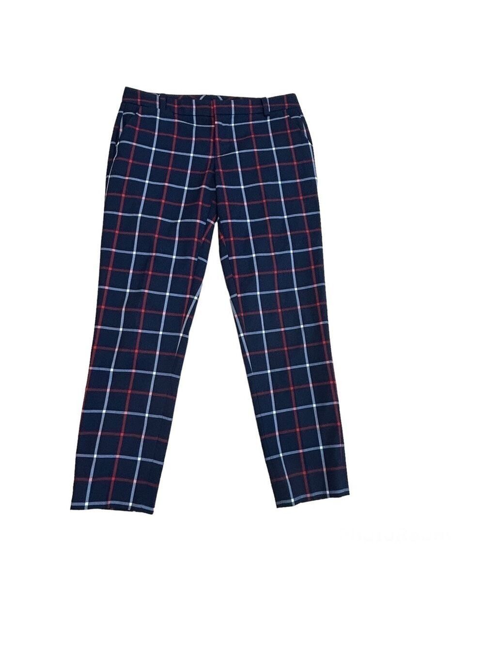 TOMMY Hilfiger Navy blue red white plaid check windowpane print ankle pants Sz 4
